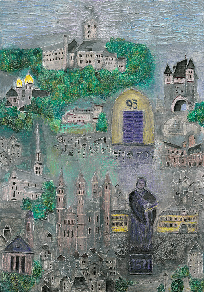 Luther und der Reichstag in Worms,Reliefbild (2021) und Postkarte
